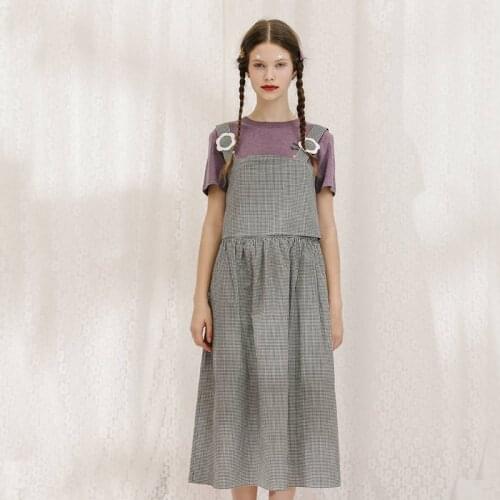 Summer Fashion Design Women Dress Cotton Sleeveless Plaid Print Loose New Dresses Button Decoration Ruffles Mid-calf Length