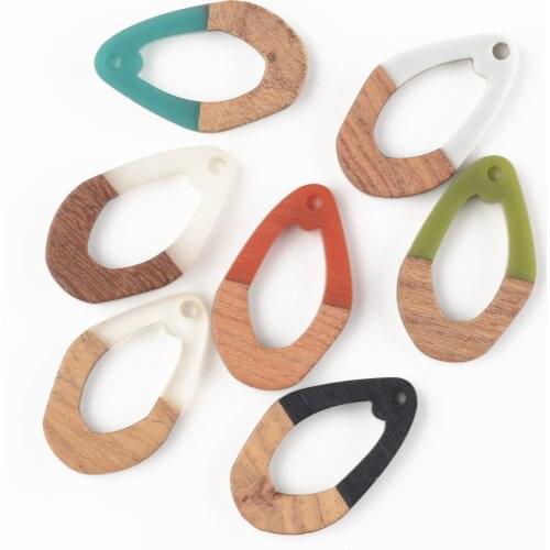 10 PCS Jewelry Making Personality Wood And Resin Contrast Color Stitching Square Pendant Earring For Women Diy Accessories