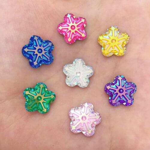 100pcs mix AB resin 14mm Flower snow gem Flat back rhinestone appliques DIY Wedding scrapbook ornament craft SF571