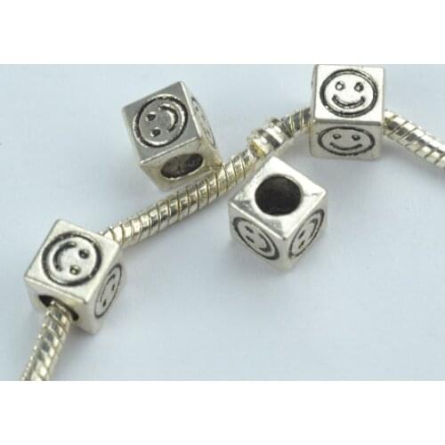 15 pcs alloy beads Square-shape Smiling face charm tibetan silver diy beads for European bracelet jewelry making 1855