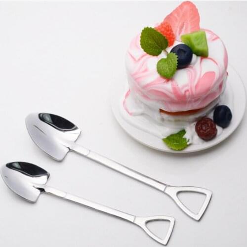 200PCS Home Garden Stainless Steel Spoon Shovel Shape Design Coffee Ice Cream Soup Honey Spoon Long Handle Tea Spoons