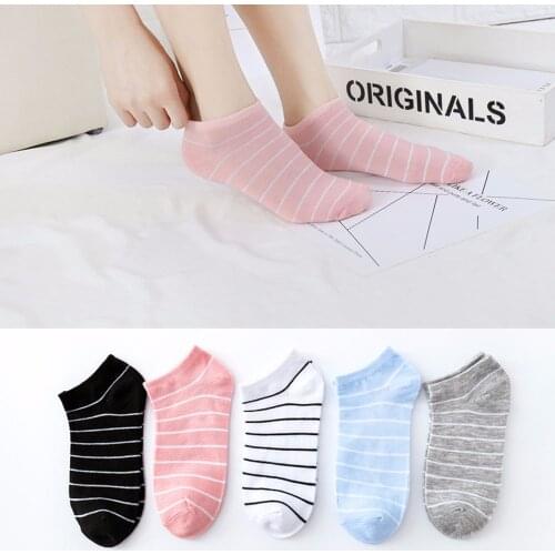 2021 New Style Women Cute College Wind Socks Girls Striped Casual Boat Socks Candy Color Fashion Lady Short Ankle Socks 1 Pair