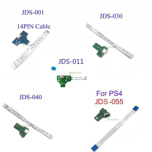 50PCS NEW USB Charging Port Socket Board with Flex Ribbon Cable for PS4 Controller Board 12PIN 030 040 055 JDS055 14PIN 011