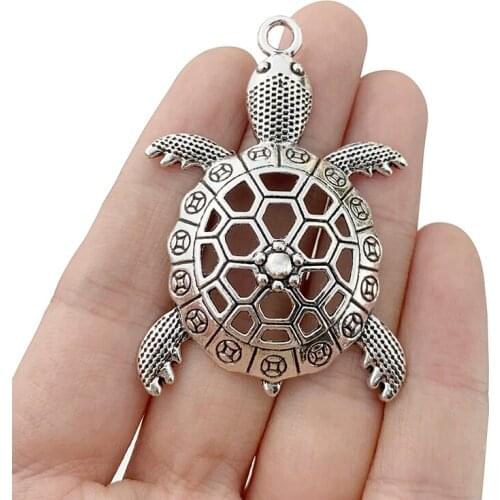 6 x Tibetan Silver Large Hollow Turtle Tortoise Charms Pendants for Necklace Jewelry Making Accessories 56x37mm