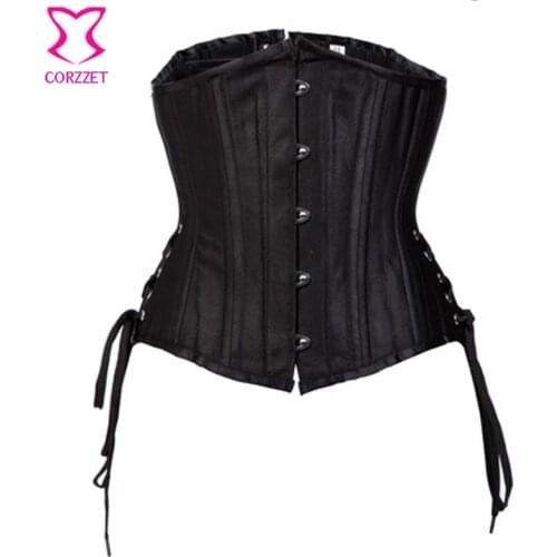 Black Satin Tight Lacing Steel Boned Waist Trainer Underbust Corset Plus Size Corsets And Bustiers Gothic Clothing Sexy 6XL