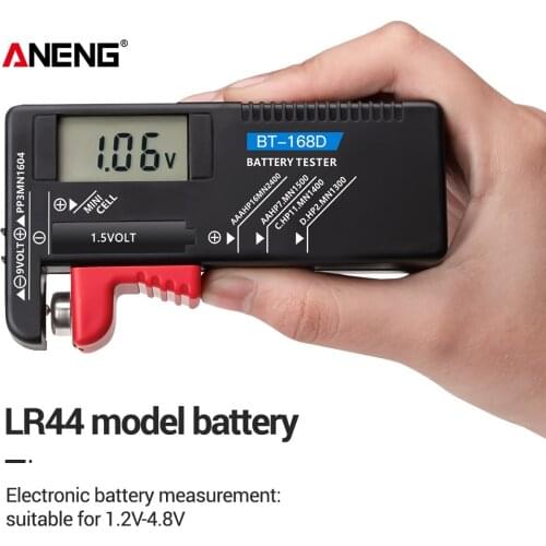 BT-168D Digital Battery Tester Volt Checker for 9V 1.5V Button Cell Rechargeable AAA AA C D Universal Battery Test