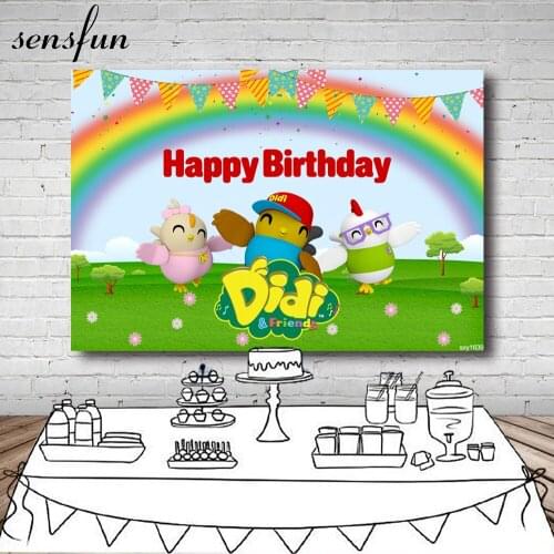 Sensfun Didi and Friend Photography Backgrounds Bunting Rainbow Green Grass Kids Birthday Party Backdrops For Photo Studio 7x5ft