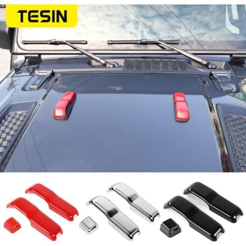 TESIN Car Engine Hood Hinge Decoration Cover Stickers for Jeep Wrangler JL Rear Wiper Nozzle Cover for Jeep Gladiator JT 2018