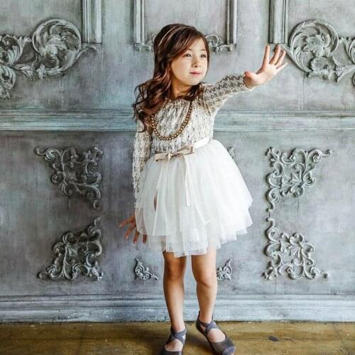 Childrens Long sleeve Fall Autumn Winter lace dress Kids Girls fashion Princess chiffin dress with bowknow DR19138