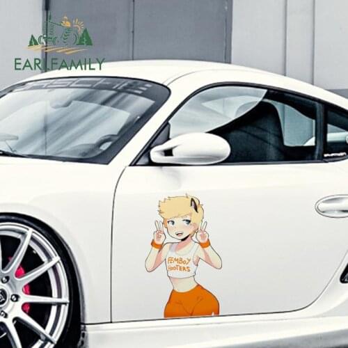 EARLFAMILY 43cm x 34.1cm for Femboy Hooters Furry Car Stickers Sunscreen Waterproof Decal Personality Air Conditioner Decoration