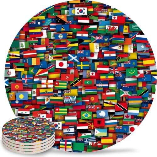 Flags of All Countries of The World Ceramic Coasters Waterproof Tea Cup Mat Christmas Home Decor Coasters for Glasses