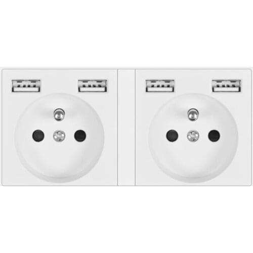 French Standard Power Socket with USB, Double Outlet AC 110~250V 16A Flame Retardant PC Panel 146mm*86mm Wall Electrical Socket