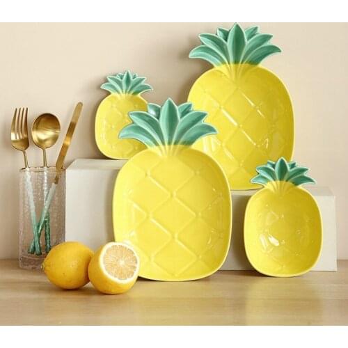 Pineapple Cute Plate Set Creative Ceramics Cartoons Yellow Fruit Dinner Plates Nordic Snack Fruit Plate Assiette Tableware DA60P