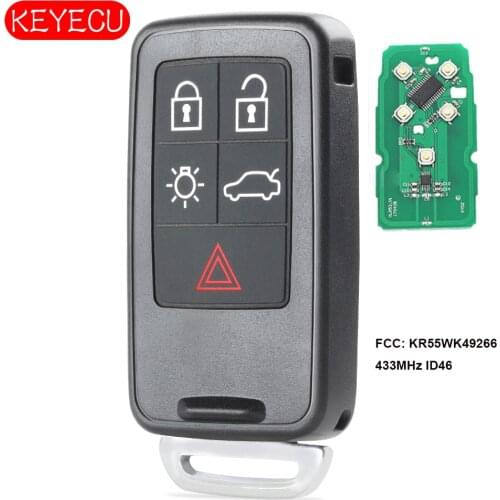 Keyecu Smart Remote Key 5 Button 433MHz ID46 for Volvo S80 S60 V60 SC60 XC70 V70 FCC: KR55WK49266