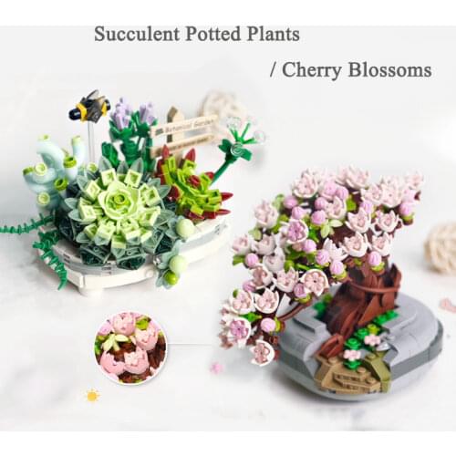 Flower Building Blocks Cherry Blossom Potted Plants DIY Plant Succulent Potted Plant Model Assembled Bricks Childrens Toy Gifts