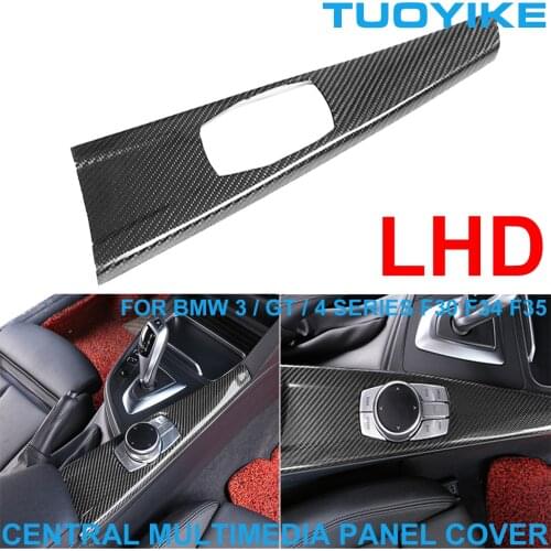 LHD Car Styling Real Carbon Fiber Central Multimedia Knob Panel Cover Trim Sticker For BMW 3/GT/4-Series F30 31 F32 F33 F34 F35