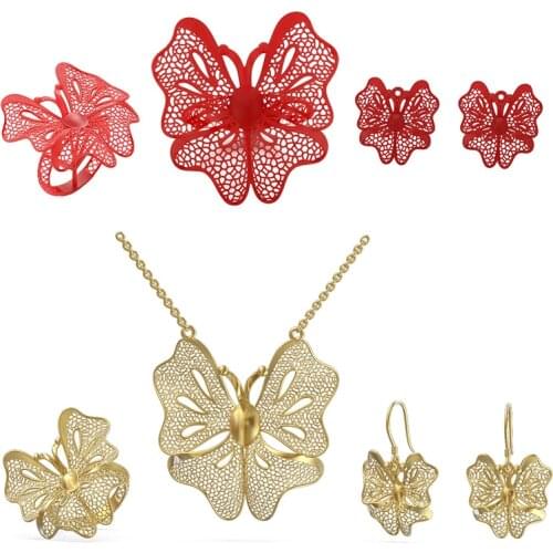 Castable Resin Jewelry Set Hollow Design 3D Model of Ring Pendant Earrings for Casting Printed by UV Photosensitive Material