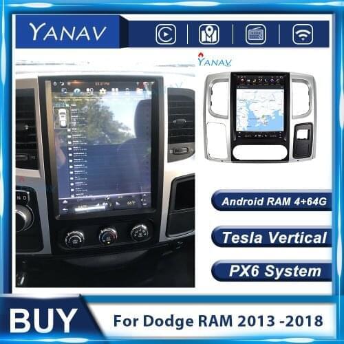 128G PX6 Android Tesla Tape Recorder Car Radio For Dodge RAM 1500 2013-2019 Auto GPS Navigation Video Multimedia Stereo Player