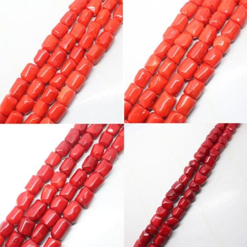 Mini. order is $7!8-14x12-17mm Faceted Red Orange Coral angle of attach Tube Freeform Spacer Loose Beads 15"