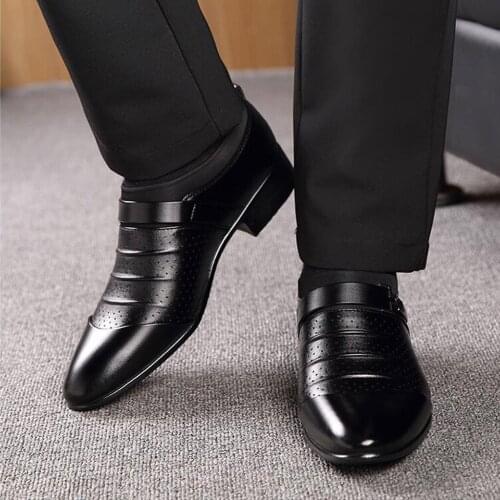 New Black Business Formal Shoes Men Slip On Oxford Leather Men Shoes Casual Breathable Wedding Dress Office Shoes Plus size 48