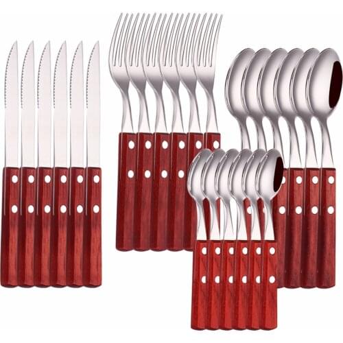 Mirror Golden Cutlery Set 24Pcs Forks Knives Spoons Stainless Steel Cutlery Set Home Kitchen Tableware Set Western Dinnerware