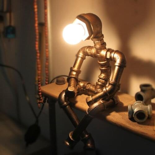 American Retro Iron Pipe Desk Lamp Industrial Style E27 LED Bedroom Bedside Table Lamp Robot Desk Light Night Decoration Lamp