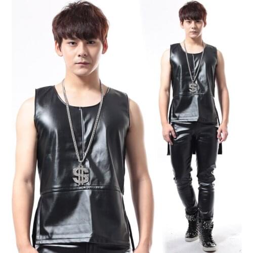 2016 New Mens Fashion Personality Black Dovetail Vest Show Rock Hip-hop DJ DS Vest Costumes for singer dancer in nightclub
