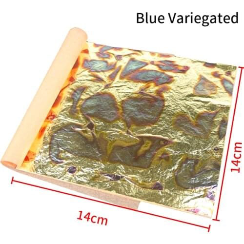 One booklet of 25 sheets 14x14cm Blue Variegated Gold Fossil Leaf booklet packing for gilding with furniture Photo Nail