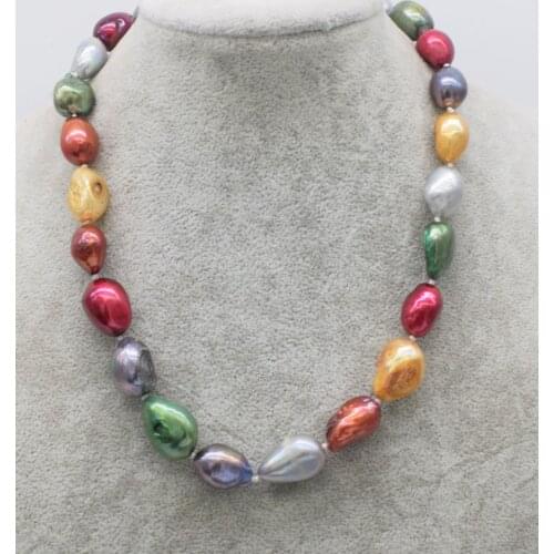 Freshwater pearl multicolor baroque 12-2mm necklace 17inch FPPJ wholesale beads nature
