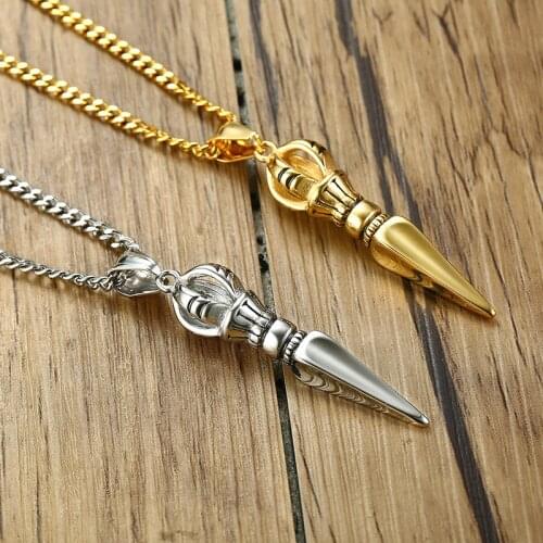 ZORCVENS Phurba Dagger Pendant Dorje Vajra Charm Men Neckalce Buddhist Vajra Dorje Phurba Energy Gold Color Necklace