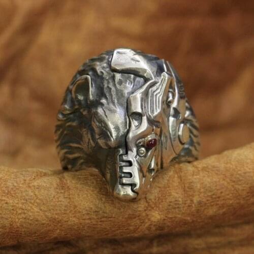 Semi Machine War Bear Ring 925 Sterling Silver Mens Biker Punk Ring TA252
