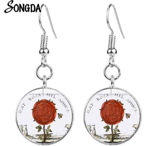 Rosicrucian Rose Earrings Rosicrucian Lamen Rose Cross Symbol Handmade Glass Dome Earrings Fashion Wedding Party Jewelry