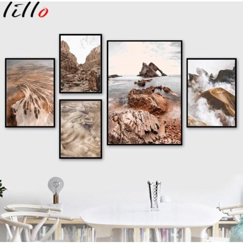 Scandinavian Autumn stone mountain desert beach wall art canvas painting nordic posters and prints wall living room decor