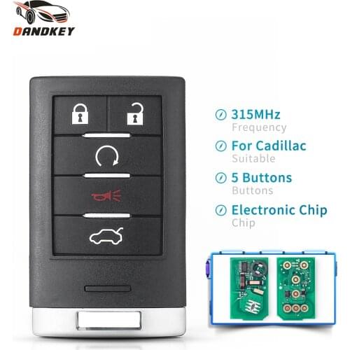 Dandkey For Cadillac CTS 2008-2015 STS 2008 2019 2010 2011 315MHz M3N5WY7777 Keyless Smart Remote Key 5 Button Car Key Fob Uncut