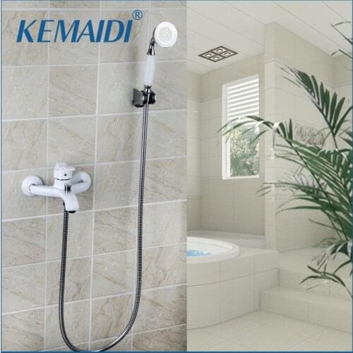 KEMAIDI Bathroom Wall Mounted Solid Brass Faucets Mixers &Taps Hot And Cold Mixer White Painting Bathroom Faucet Single Handle