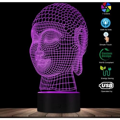 Modern 3D Budda Head Night Light Mediation Gift Buddhist Lighting Decor Peaceful Relaxing LED Table Lamp Zen Room Mood Light