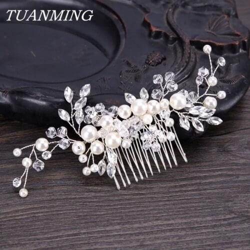 Rhinestones Crystal Wedding Hair Comb Bridal Headpieces White Pearl Hair Ornament Combs Bridesmaids Women Hair Jewelry