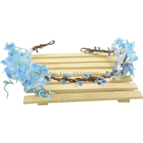 Wedding Flower Crown Headband Rustic Bride Head Piece Rustic Light Blue Hair Accessories Women Cocktail Party Prom Headpieces