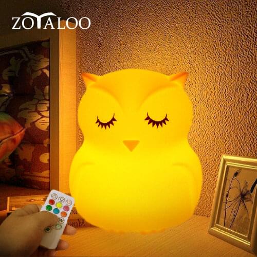 Zoyaloo Cute LED Owl Night Light Silicone Animals Lamp Touch Sensor Remote Control Bedside Cartoon Lamp For Kid Bedroom