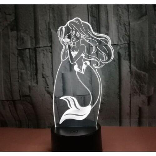 MYDKDJL 3D LED Night Light for Mermaid with 7 Colors Light for Home Decoration Lamp Amazing Visualization Optical Illusion