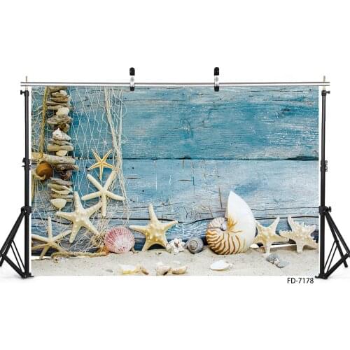 Blue Wooden Plank Starfish Photography Background for Photo Studio Props Children Baby Portrait Vinyl Cloth Backdrops Photobooth