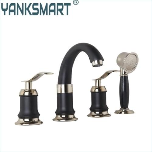 YANKSMART Bathroom 4 Pcs Shower Set Bathtub Shower Set Black And Golden Painting Finished Shower Set