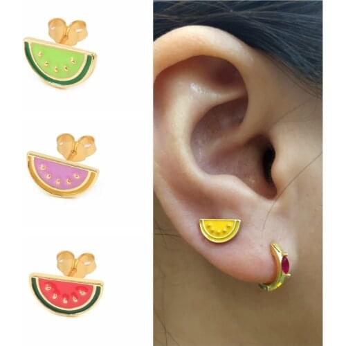 CANNER Lime Grape Watermelon Lemon Enamel fruits Earrings For Women 925 Sterling Silver Piercing Stud Earrings Pendiente Jewelry