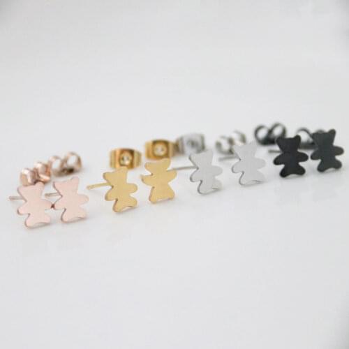Wholesale 10Pair/Lot Teddy Bear Earrings Cute Animal Brincos Jewellery Silver Gold Pink Gold-color For Women Gift