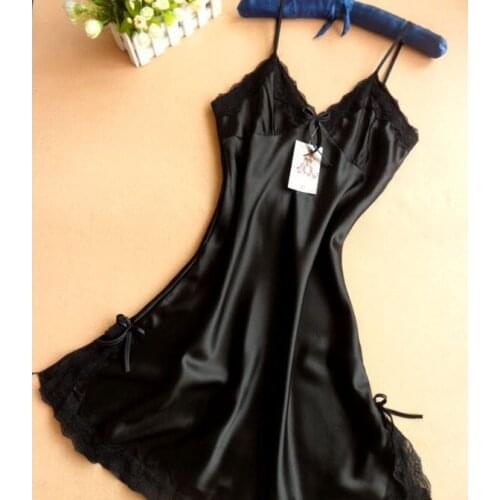 Ladies Sexy Silk Satin Night Dress Sleeveless Nighties V-neck Nightgown Plus Size Nightdress Lace Sleepwear Nightwear For Women