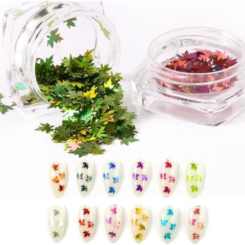 1 bottle of maple leaf sequin leaf nail polish holographic glitter flake nails illusion sticker autumn design decoration
