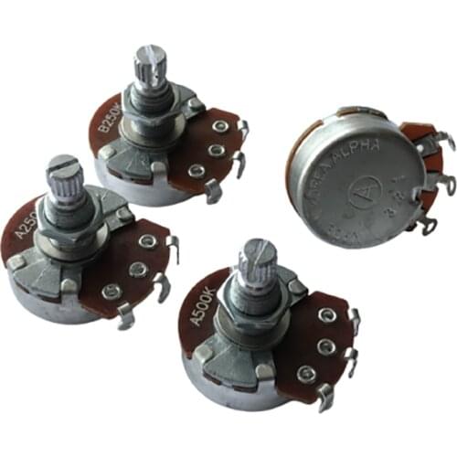 4pcs A250 B250 A500 B500K Potentiometer Splined Pot Electric Guitar Bass Effect Amp Tone Volume Parts