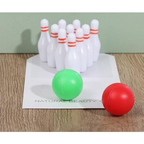 12Pcs/Set 1:12 Dollhouse Miniature Mini Bowling Set Model Outdoor Toy Accessories