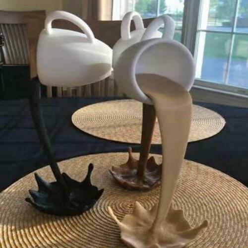 2PC Floating Spilling Coffee Cup Sculpture Kitchen Spilling Magic Pouring Splash floating Coffee Cup Sculpture Home Coffee Decor
