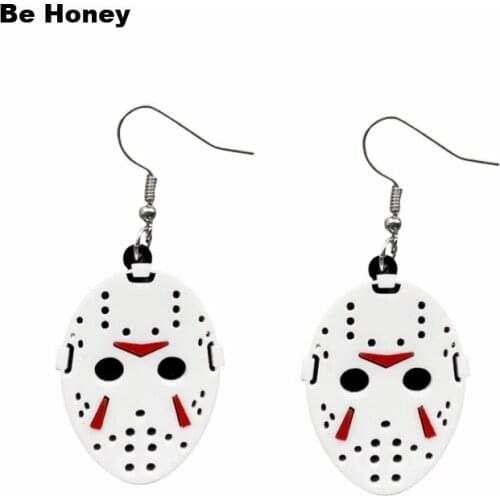 2021 Halloween Party Japanese Samurai Mask Acrylic Dangle Earrings Jason Friday Killer Mask Hollow Out Pendant Fashion Jewelry